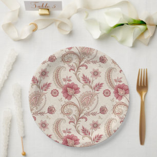 Assiettes En Carton Élégant floral rose capricieux