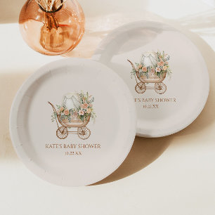 Assiettes En Carton Élégant Floral Vintage Baby Carriage Baby shower