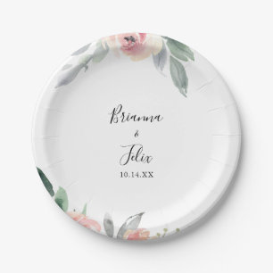 Assiettes En Carton Élégant gâteau Mariage rose-blanc