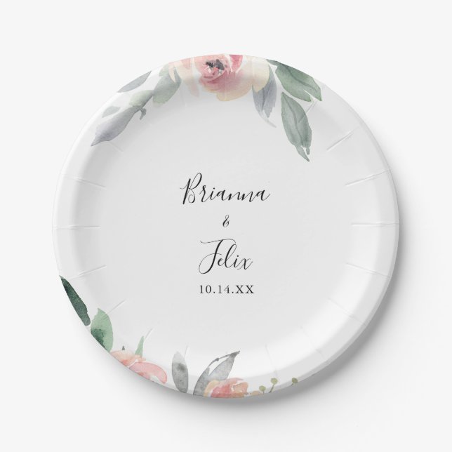 Assiettes En Carton Élégant gâteau Mariage rose-blanc (Devant)