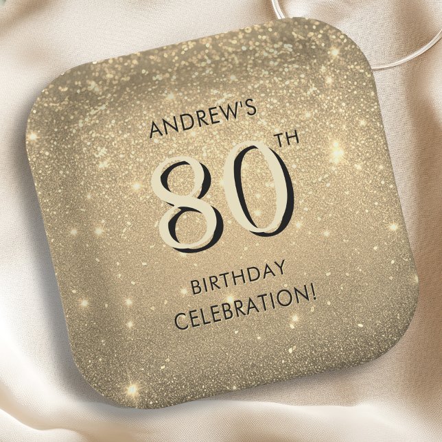 Assiettes En Carton Elégant Gold 80e anniversaire (Créateur téléchargé)