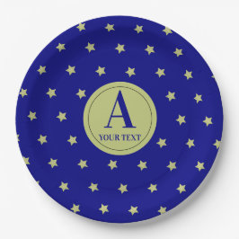 Assiettes En Carton Elegant Gold & Blue Star Pattern Monogram