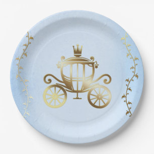 Assiettes En Carton Elégant Gold Carriage Blue Storybook Royal