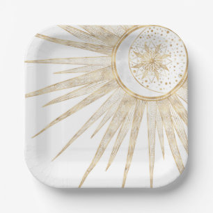 Assiettes En Carton Elegant Gold Doodles Sun Moon Mandala Design