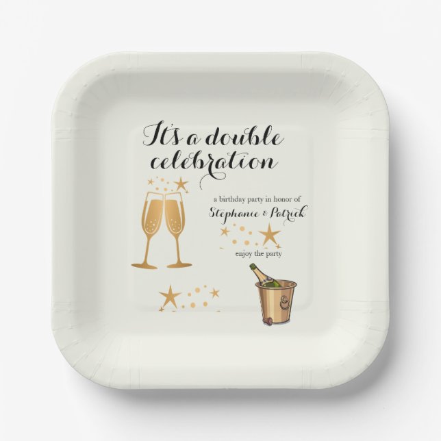 Assiettes En Carton Elégant Gold Double Célébration Anniversaire conjo (Recto)