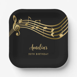Assiettes En Carton Elegant Gold Music Notes 50th Birthday Black