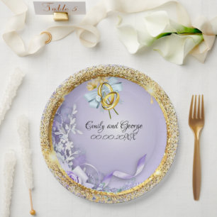 Assiettes En Carton Elegant Gold Purple Mariage personnalisable