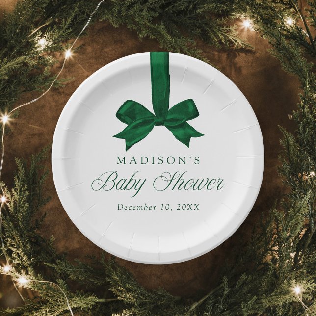 Assiettes En Carton Elegant Green Bow Christmas Baby Shower (Créateur téléchargé)