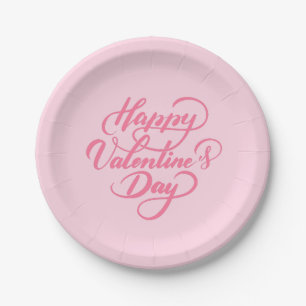 Assiettes En Carton Élégant Heureuse Sainte-Valentin rose doux