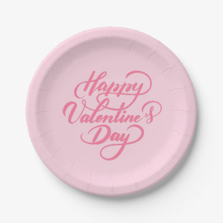 Assiettes En Carton Élégant Heureuse Sainte-Valentin rose doux