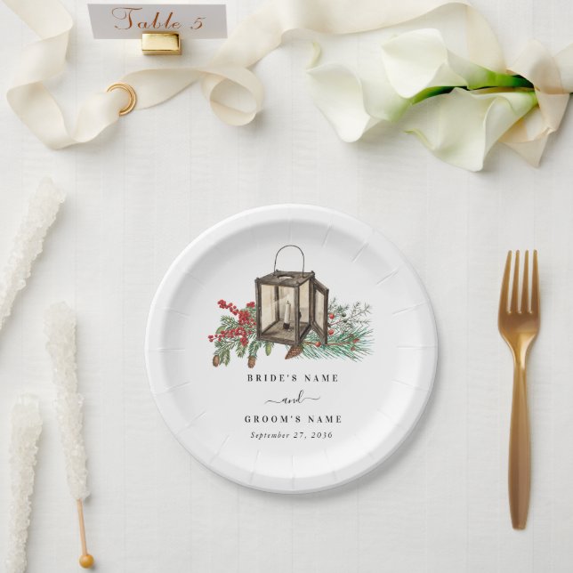 Assiettes En Carton Élégant hiver Pins rustique Mariage de lanterne (Mariage)