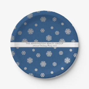 Assiettes En Carton Élégant hiver Silver Blue Snowflakes vacances