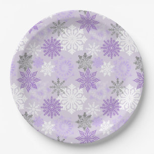 Assiettes En Carton Élégant Hiver violet Parties scintillant d'argent 