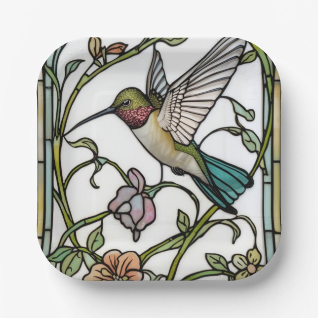 Assiettes En Carton Elegant hummingbird artwork botanical boho chic (Recto)