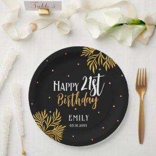 Assiettes En Carton Elégant Joyeux 21ème anniversaire Gold Foliage Par