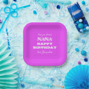 Assiettes En Carton Elégant Joyeux Anniversaire Nana Script Simple Chi