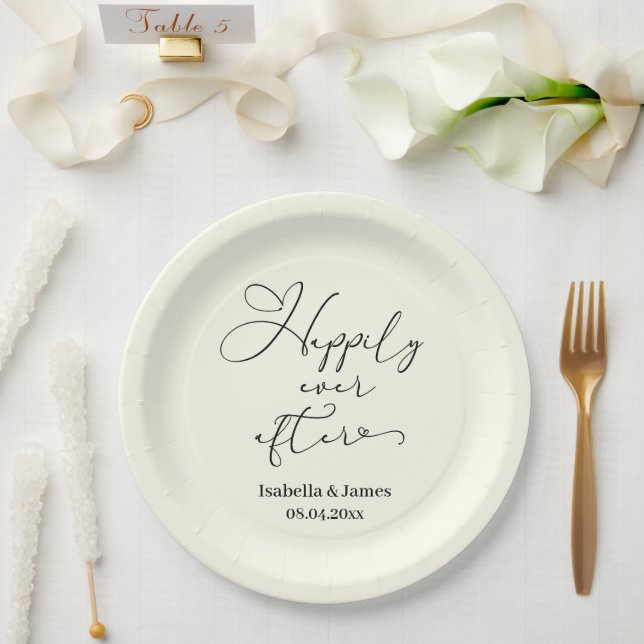 Assiettes En Carton Élégant Joyeux Jamais après ivoire Romantique Mari (Mariage)