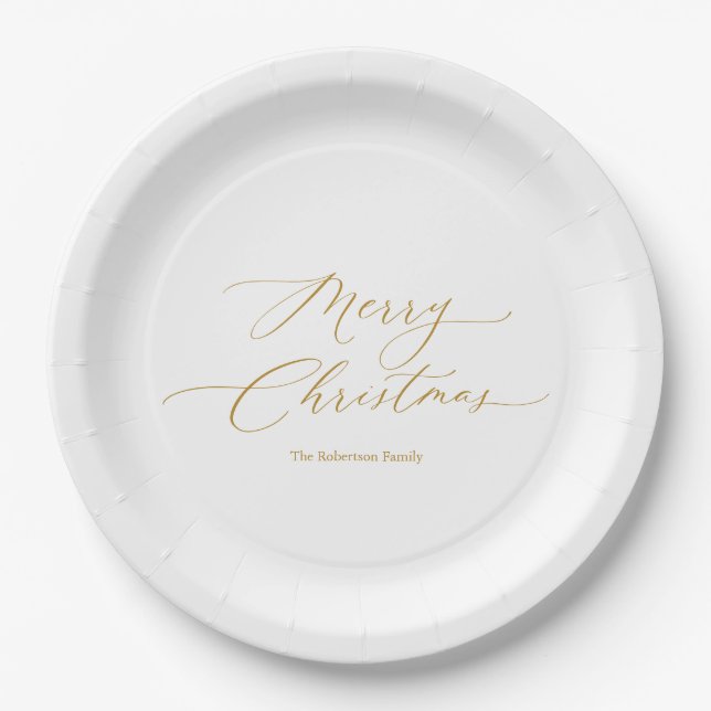 Assiettes En Carton Élégant « Joyeux Noël » écriture dorée (Devant)
