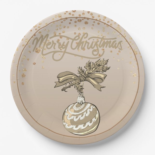 Assiettes En Carton Élégant Joyeux Noël Or (Devant)