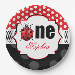 Assiettes En Carton Elégant Ladybug premier anniversaire Personnalisé