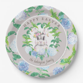 Assiettes En Carton Elégant Lapin Floral Wreath Pâques Nom de famille