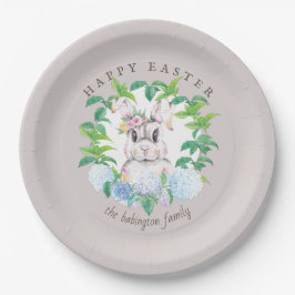 Assiettes En Carton Elégant Lapin Floral Wreath Pâques Personnalisé