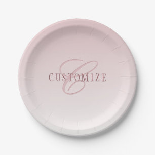 Assiettes En Carton Élégant lettrage et monogramme Rose Ombre