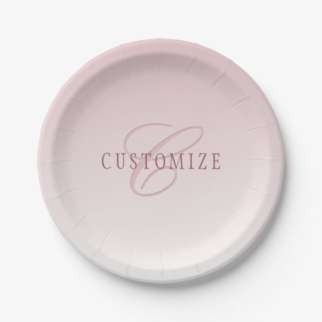 Assiettes En Carton Élégant lettrage et monogramme | Rose Ombre (Devant)
