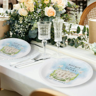 Assiettes En Carton Élégant lieu fleurs colombes Mariage Luxe
