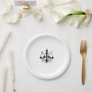 Assiettes En Carton Élégant lustre noir blanc Mariage