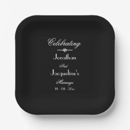 Assiettes En Carton Elégant Luxe Classique Chic Noir & Blanc Mariage