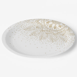 Assiettes En Carton Elégant Mandala Confetti Design Or