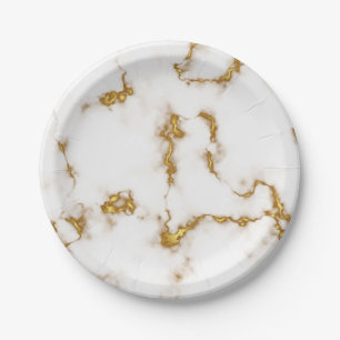 Assiettes En Carton Elégant Marbre luxe Gold design