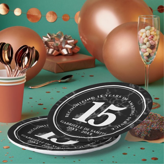 Assiettes En Carton Élégant marbre noir 15 ans de travail Anniversaire (Multi)