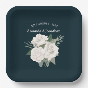 Assiettes En Carton Elégant Mariage bleu et blanc marine