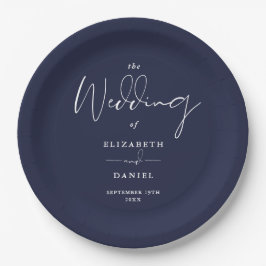 Assiettes En Carton Élégant Mariage bleu marine moderne Script