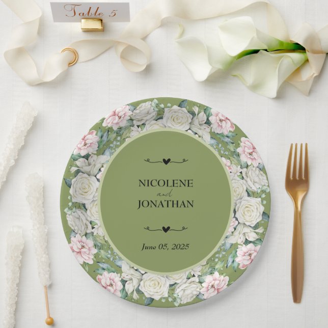 Assiettes En Carton Élégant Mariage d'accolade florale (Mariage)