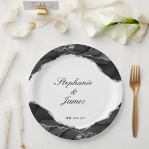 Assiettes En Carton Élégant Mariage d'âge noir à huile d'argent