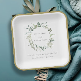 Assiettes En Carton Elégant Mariage d'aquarelle d'Eucalyptus Botanique