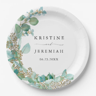 Assiettes En Carton Elégant Mariage d'aquarelle Eucalyptus