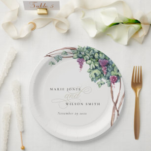 Assiettes En Carton Élégant Mariage de feuillage de l'aquarelle