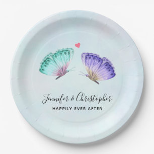 Assiettes En Carton Élégant Mariage de paire de papillon aquarelle
