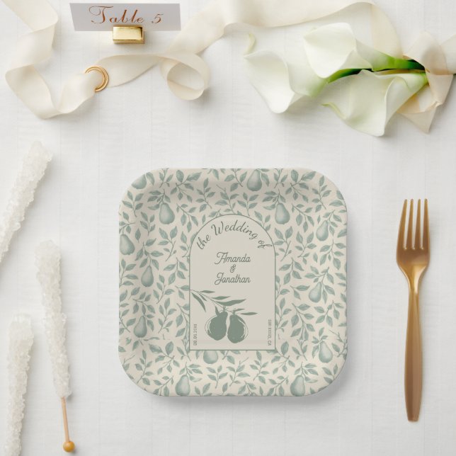 Assiettes En Carton Élégant Mariage de poire verte (Mariage)