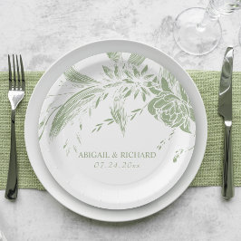 Assiettes En Carton Elégant mariage de sauge vert et blanc fleurs