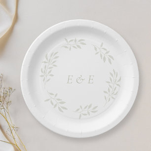 Assiettes En Carton Élégant mariage de verdure de sauge pour la fête