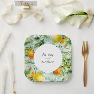 Assiettes En Carton Elégant Mariage d'été fleuri & Fruits