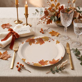 Assiettes En Carton Élégant Mariage Feuilles d'Érable Automne