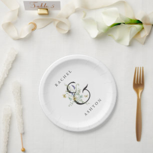 Assiettes En Carton Elégant Mariage Fleur sauvage aquarelle