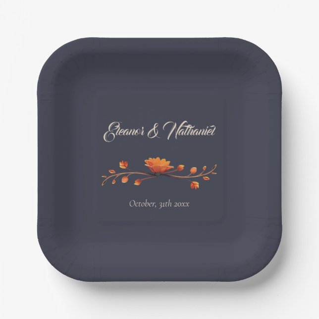 Assiettes En Carton Élégant Mariage Floral Gothique Minimal (Recto)