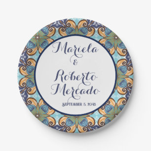 Assiettes En Carton Élégant Mariage Floral Mexicain Talavera